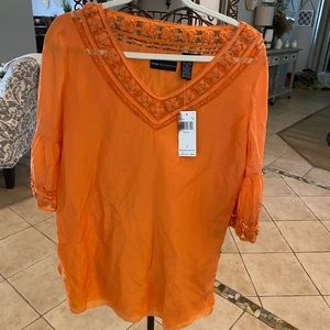 Women’s Dana Buchman Tunic Top Silk Orange Size 6 Flounce Sleeves